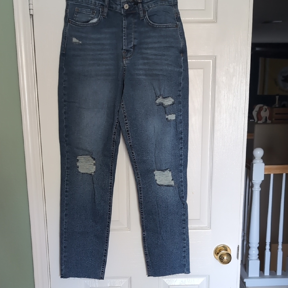 No Boundaries Blue Straight Leg Jeans with Distressed Details